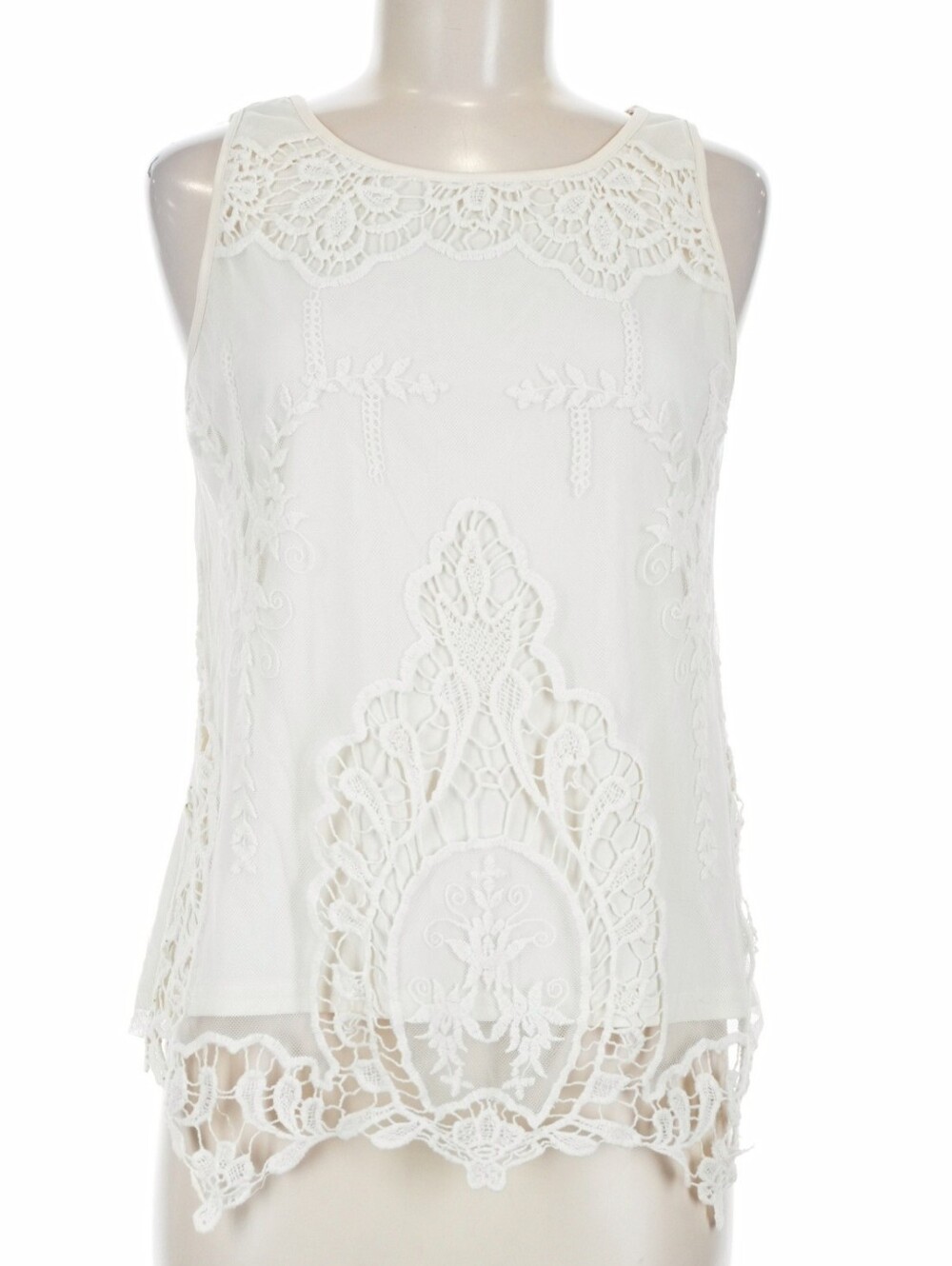 Artisan Ny Cream Lace-Trim Sleeveless Tank Top - Size Medium